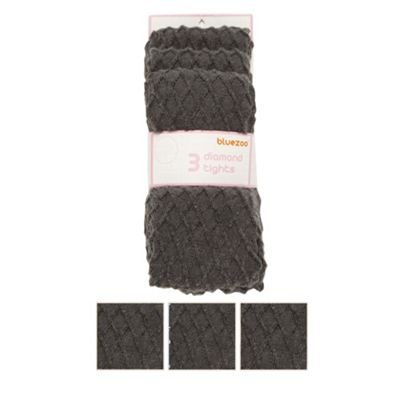 bluezoo Girl's pack of three dark grey diamond knit tights